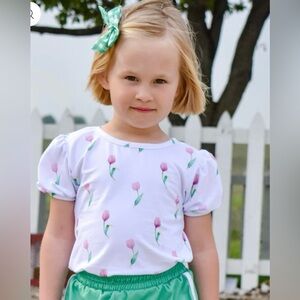 Girls Tulips Puff Sleeve Tee